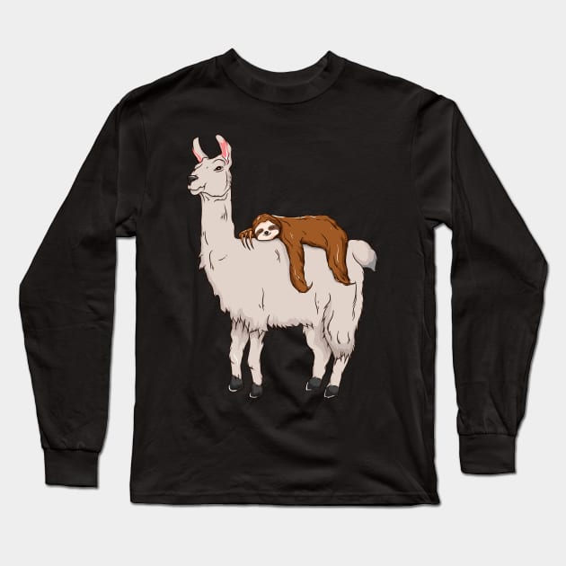 Cute & Funny Sloth Sleeping on Llama Friends Long Sleeve T-Shirt by theperfectpresents